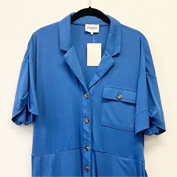 FRNCH Rib Knit Belted Romper, Royal Blue Size Large - Picture 3 of 12